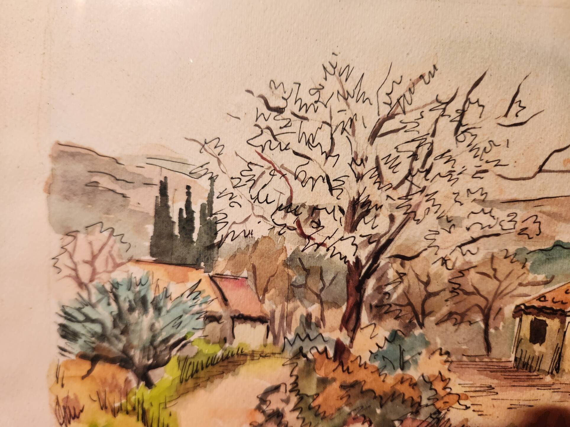 Watercolour painting of Mas en Provence, signed.