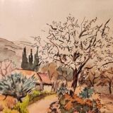 Watercolour painting of Mas en Provence, signed.