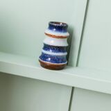 Blue and White Striped Ceramic Vase by Strehla – German Mid-Century, 1960s