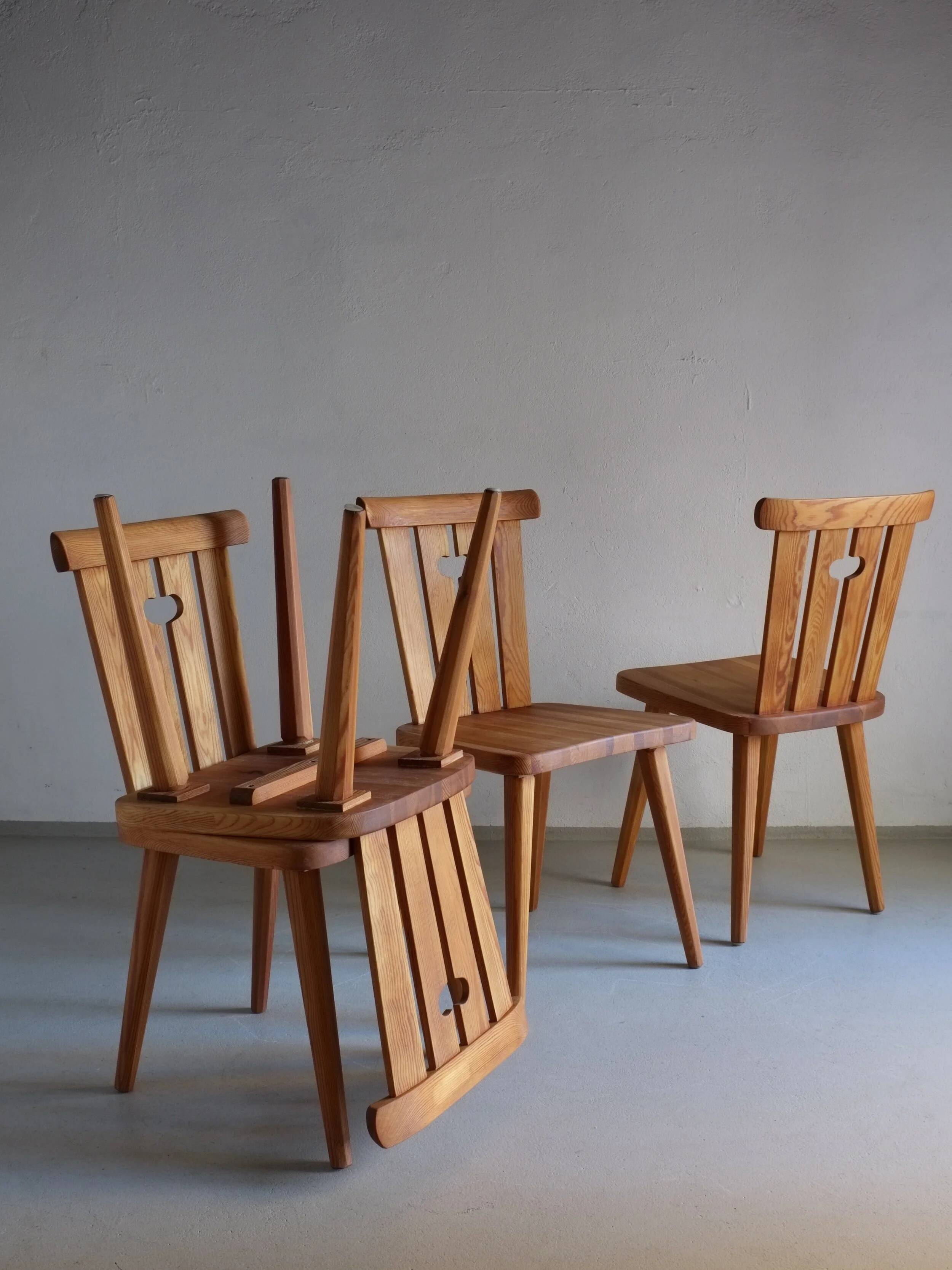4 rustic pine chairs by Goran Malmvall | Sweden | 1940s