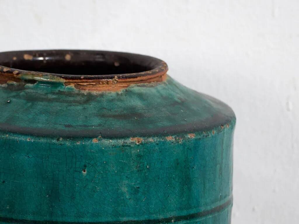 Antique green glazed ceramic vase (circa 1820) #35