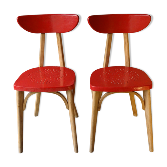 Paire de chaises de bistrot Luterma 1955 dites "banane" vintage compas assise en étoile