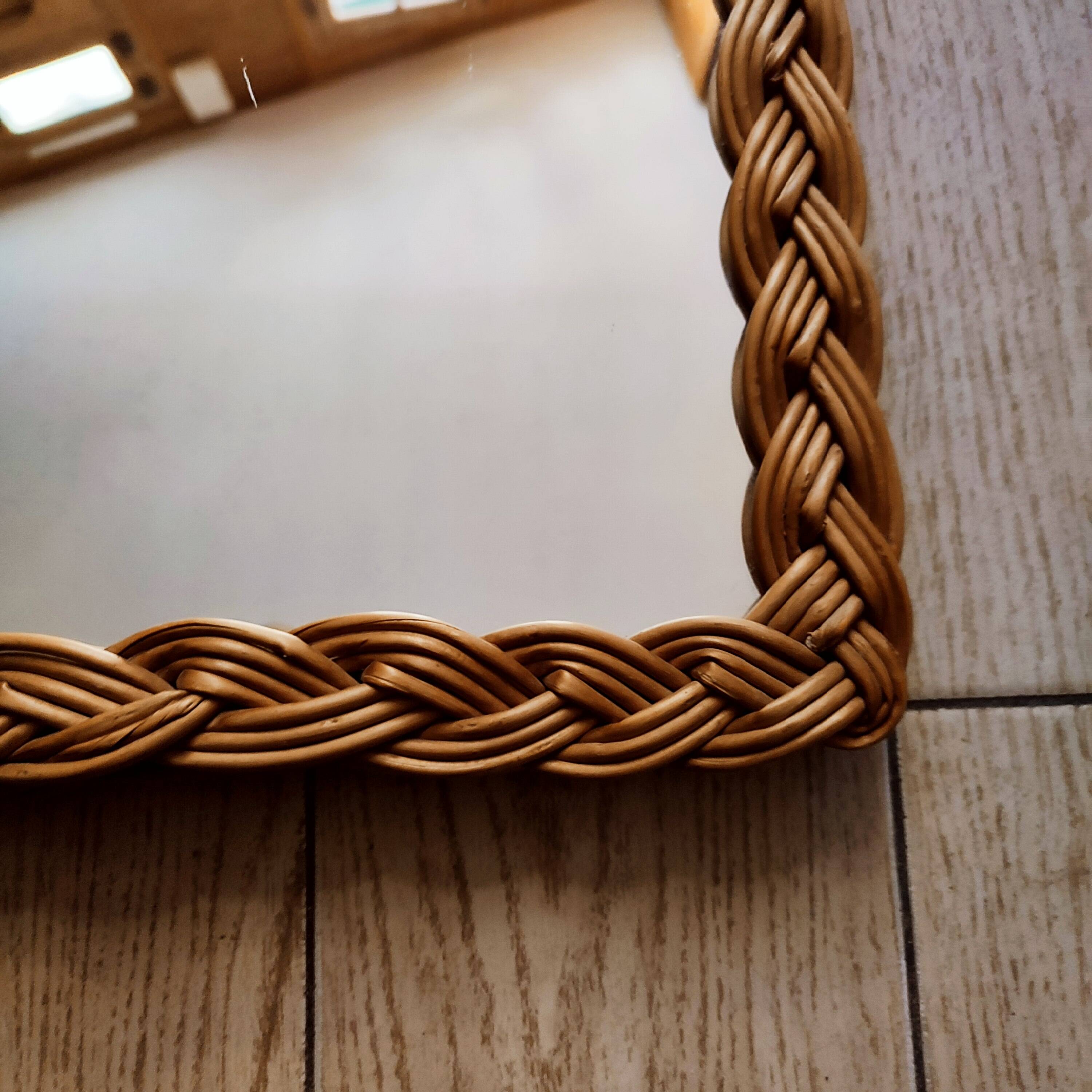 Woven rattan mirror