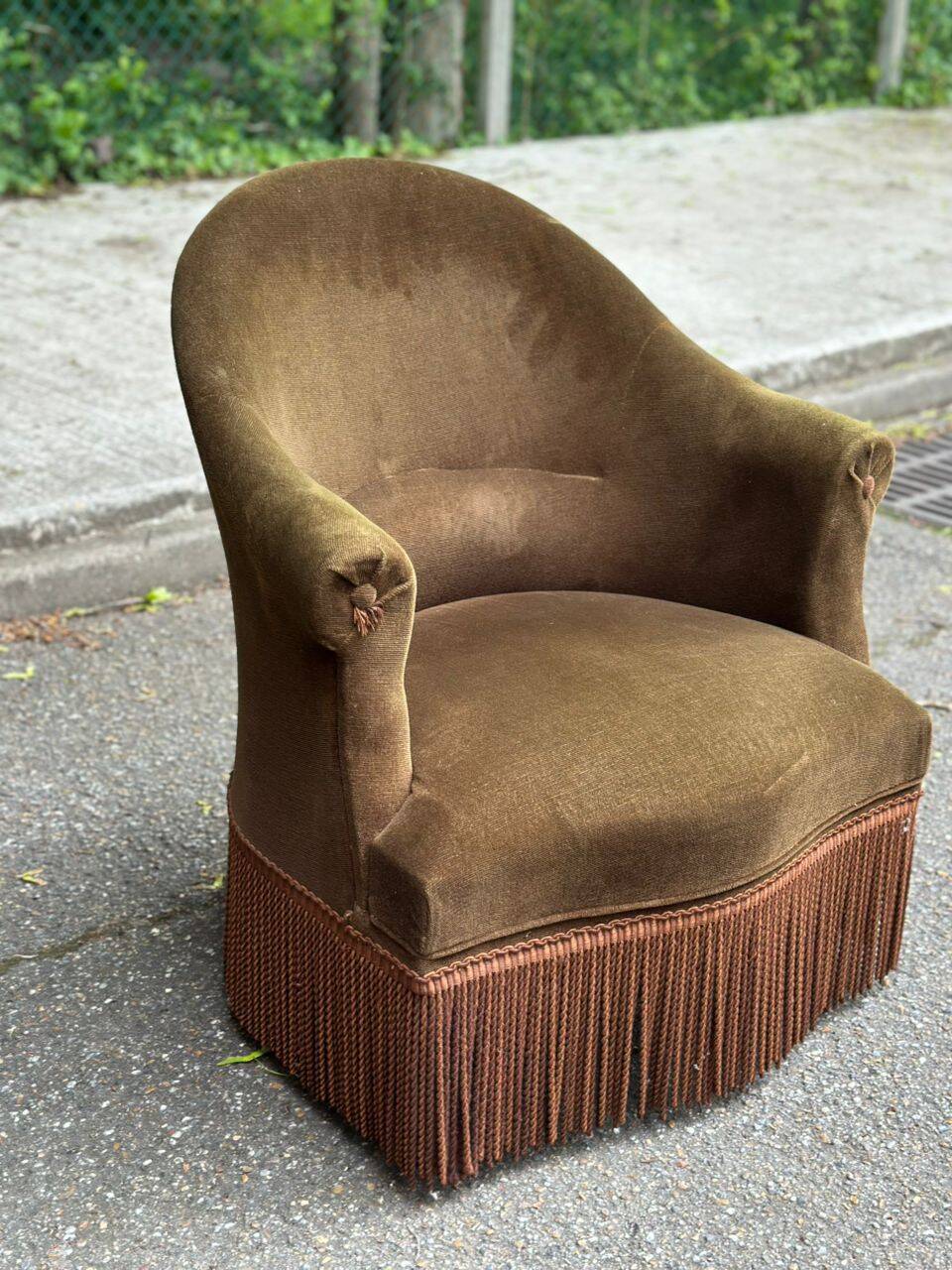 Olive bronze velvet armchair from the 1940s.