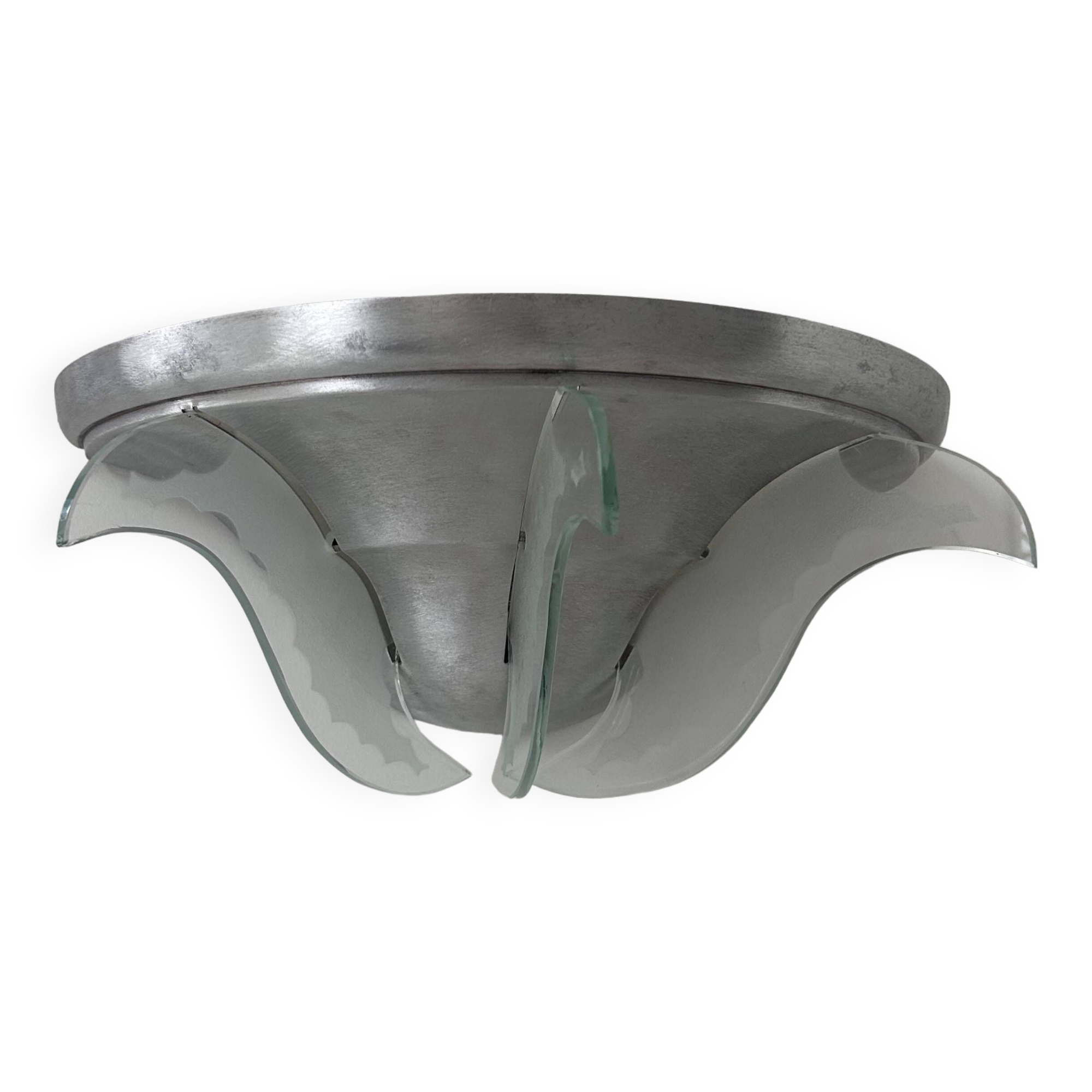 Vintage art deco wall light, brushed metal and glass, France 1930