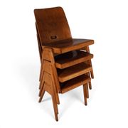 Set of 4 Bauhaus-inspired dining chairs, stackable, 1950