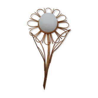 Flower wall sconce in rattan and bamboo from the 70s