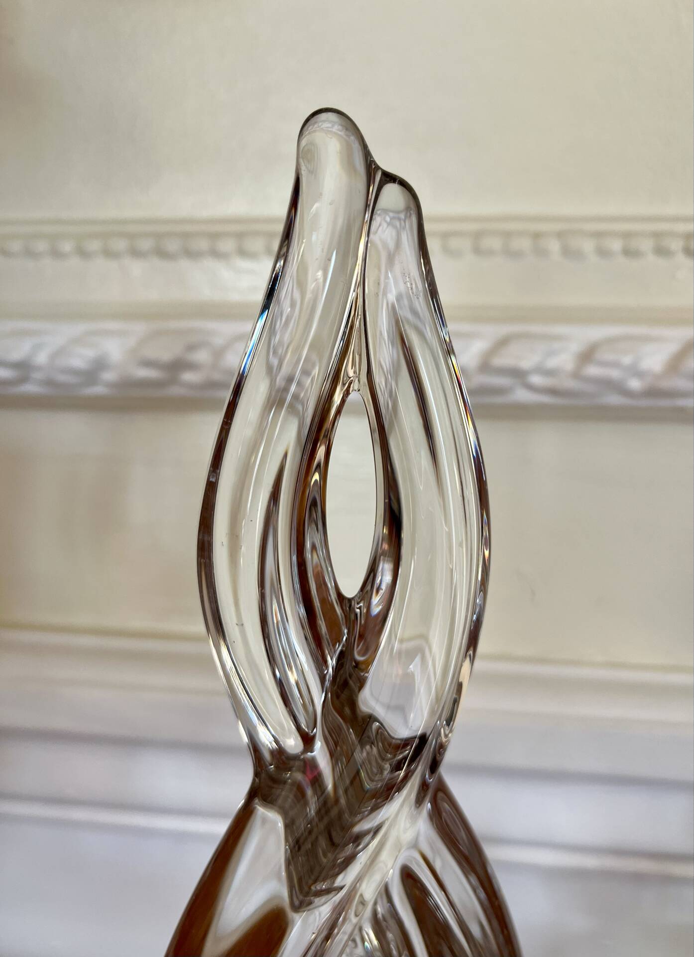 Pair of two-light crystal candlesticks signed Vannes