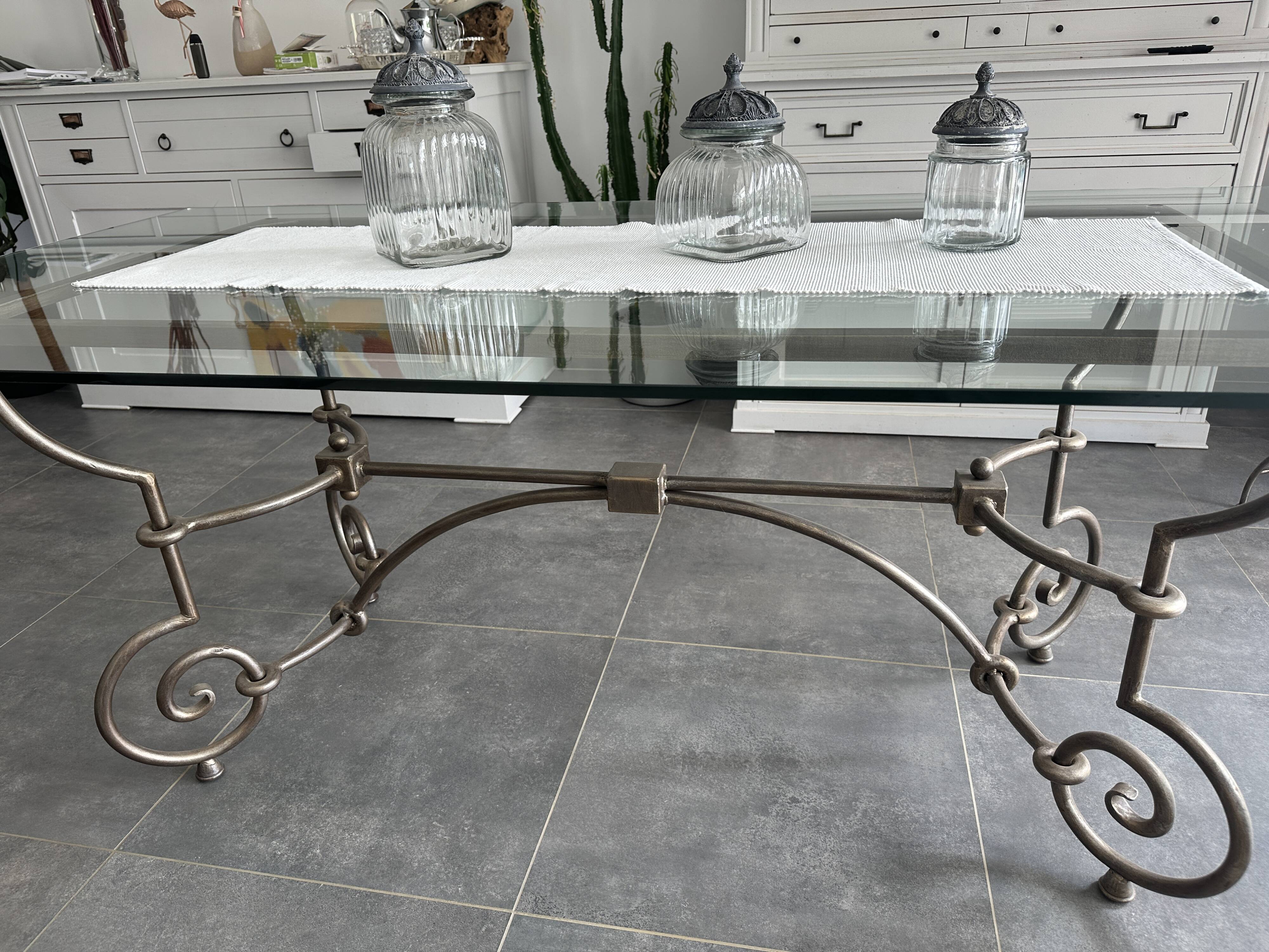 Roche Bobois glass and steel dining table and 6 chairs