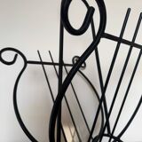 Wrought iron lyre magazine rack from the 50s