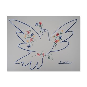 Pablo Picasso : La colombe aux rameaux de fleurs, Lithographie signée