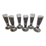 6 petites flutes anciennes en cristal soufflés à la main