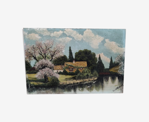 Peinture sur bois signée
