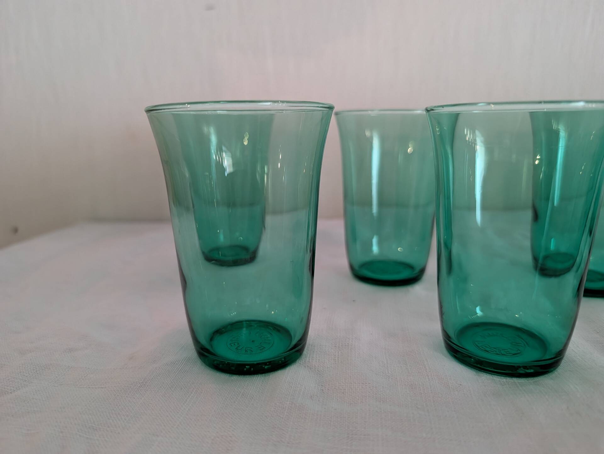 10 green Lesieur glasses – 1960s-1970s