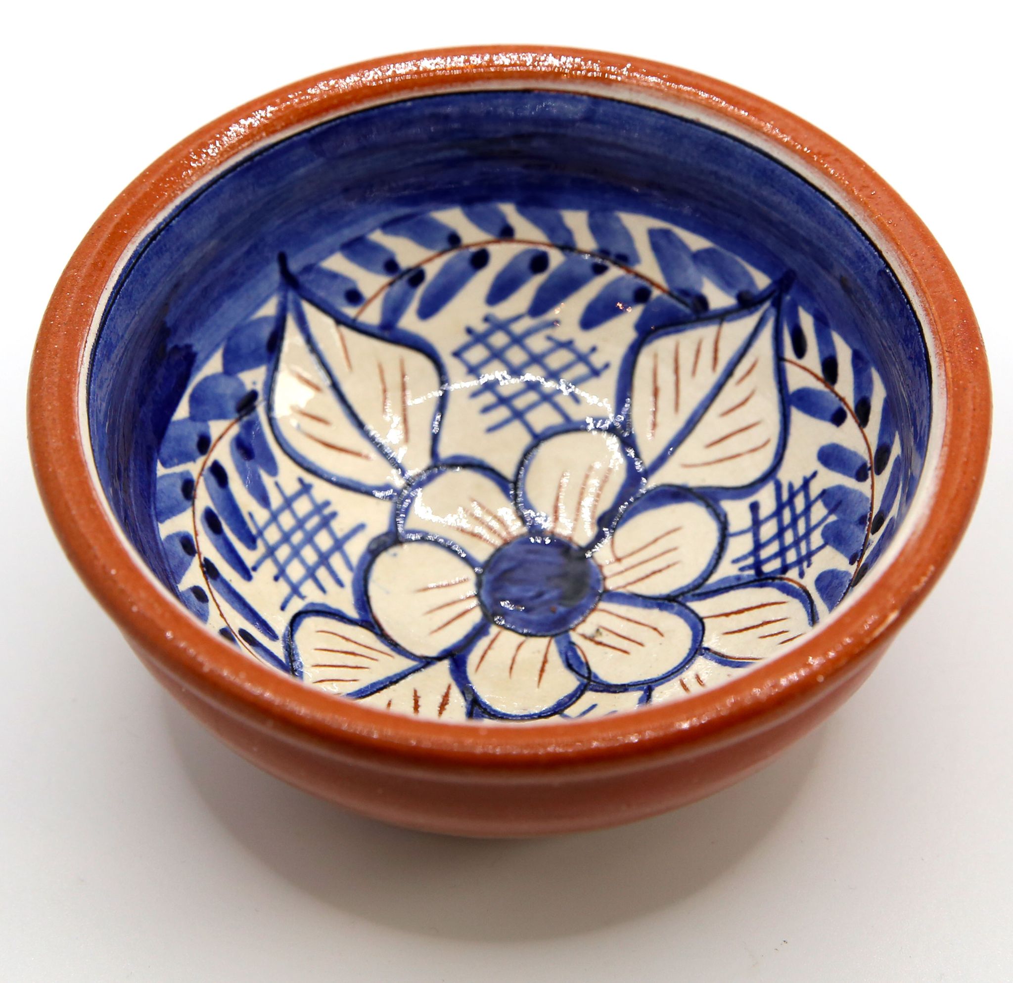 Handmade bowl with flowers in enamelled clay from Portugal