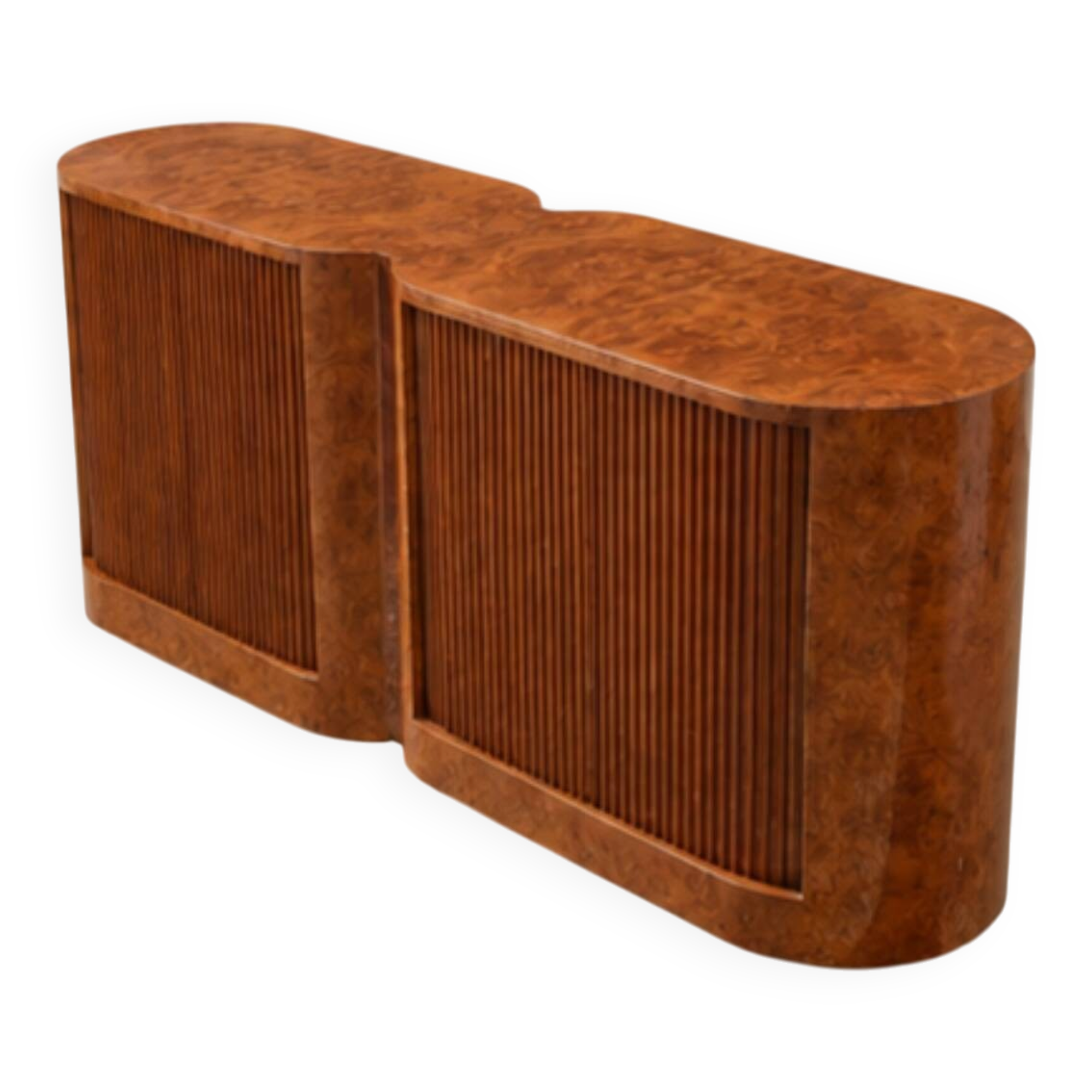 Vintage sideboard with tambour doors in wood burl