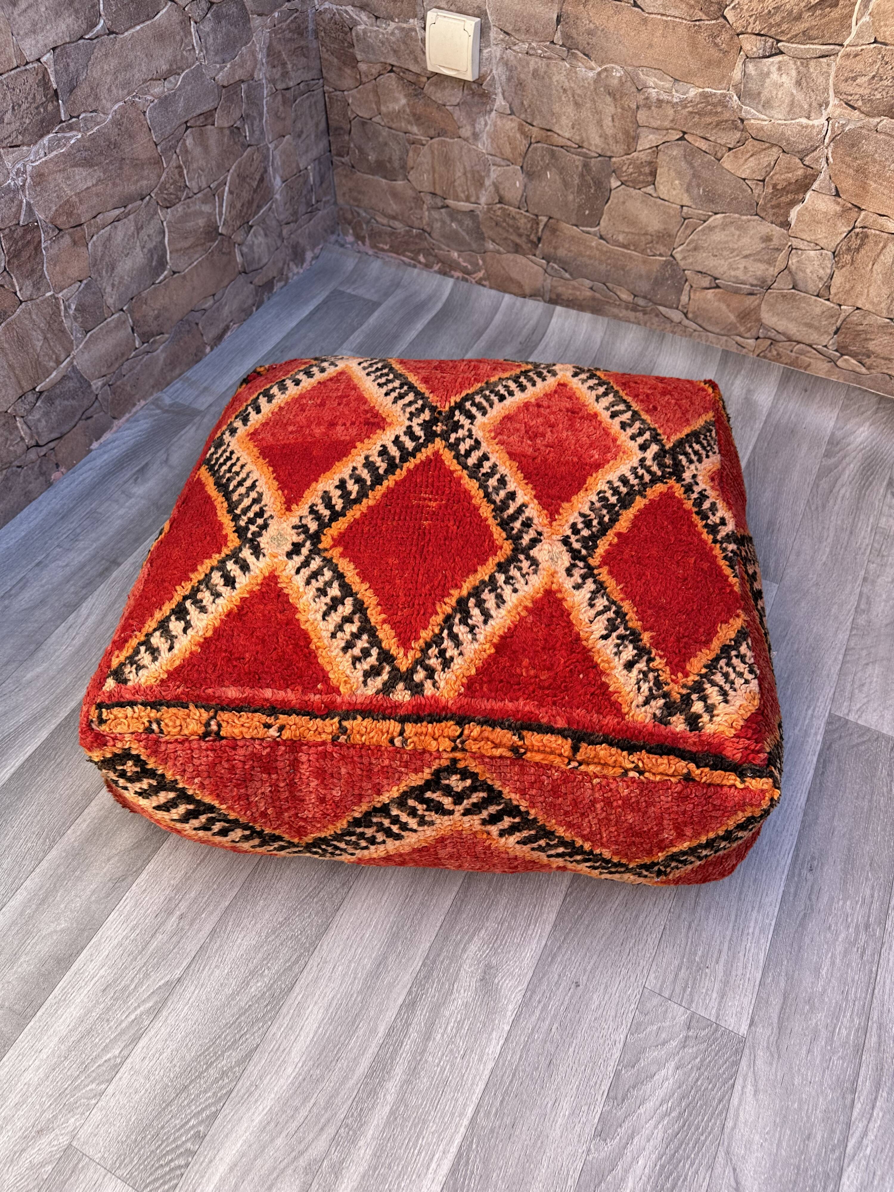Vintage Moroccan pouf, Beni ourain Moroccan pouf, Berber pouf,