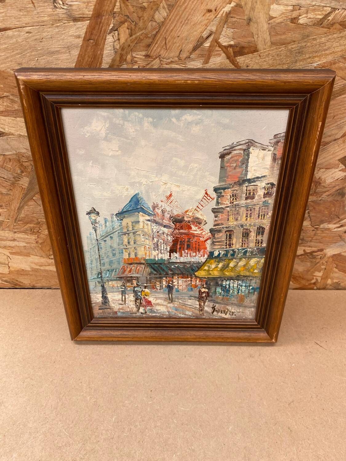 Old painting caroline burnett view paris moulin rouge oil on canvas