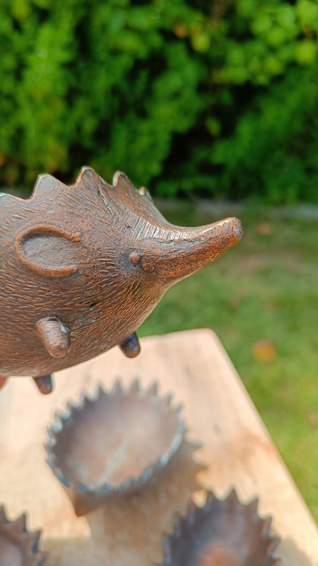 Vintage patinated metal hedgehog ashtrays – Greece
