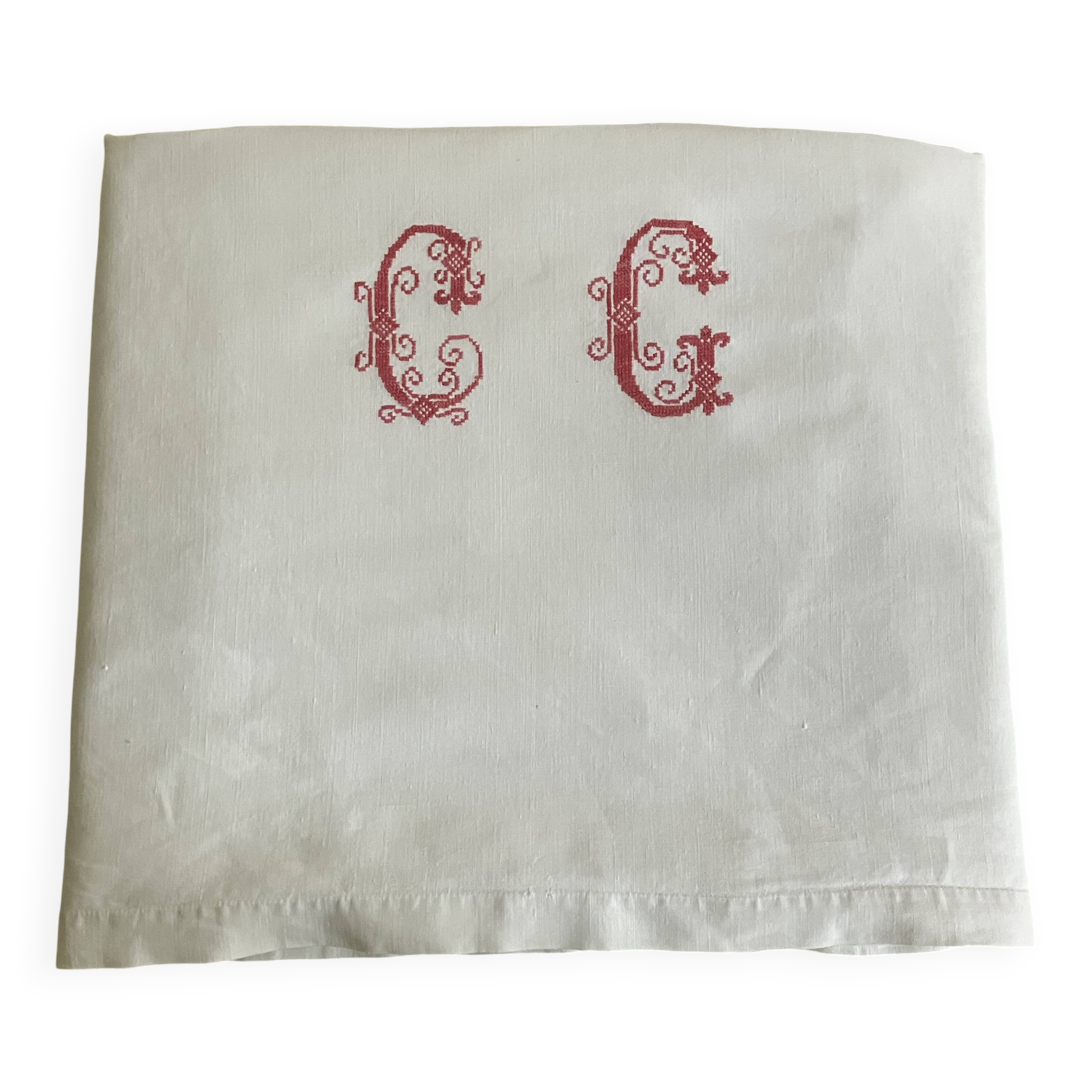 Antique linen, embroidered sheet, monogram CG.