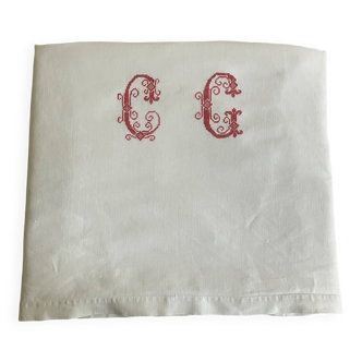 Antique linen, embroidered sheet, monogram CG.