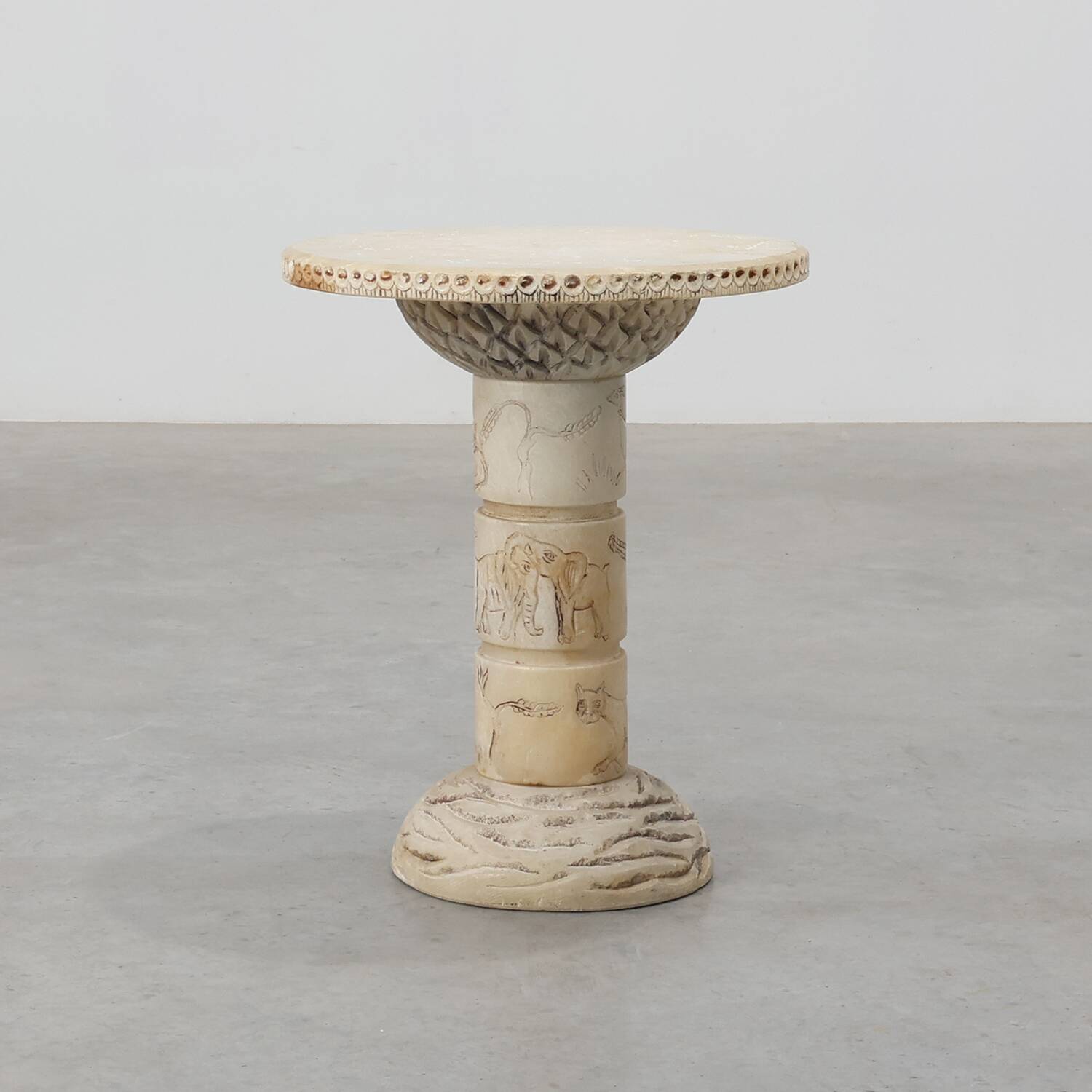 Carved alabaster pedestal with engraved figures, Italy ca. 1900