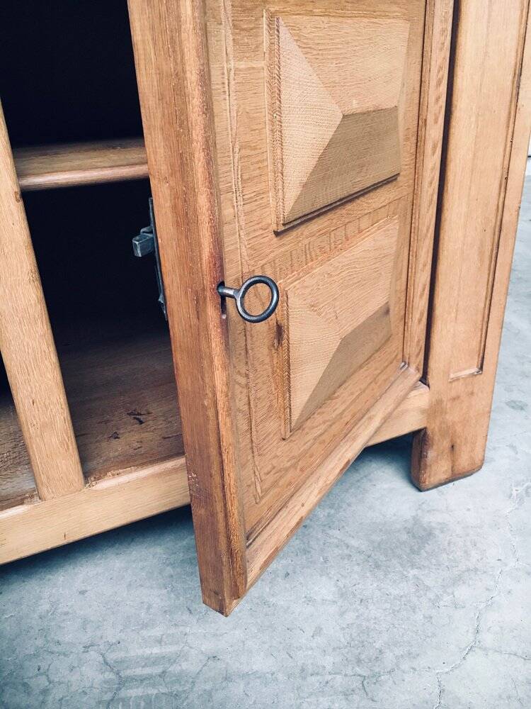 Brutalist Handcrafted Oak 2 Door Cabinet, Belgium, 1950s