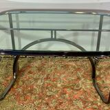 Glass and chrome steel table, design italy 1960