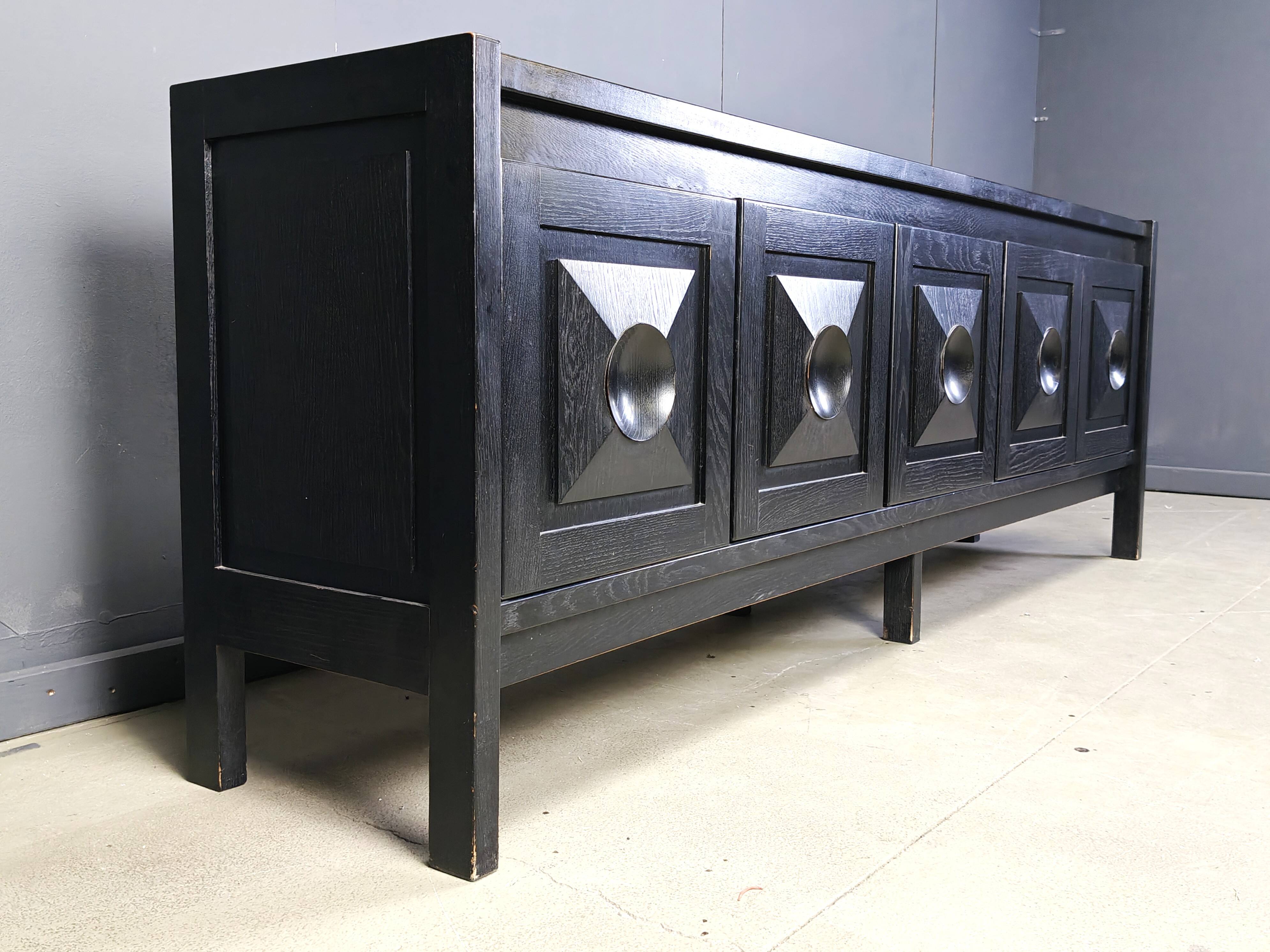 Ebonized wooden brutalist credenza, 1970s