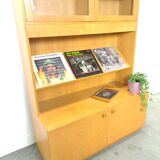 Tall LP display cabinet with glass doors and magazine shelf from Sweden