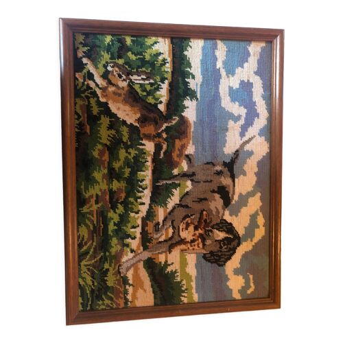 Framed canvas hunting scene