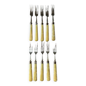 10 antique gold forks for desserts, cheese