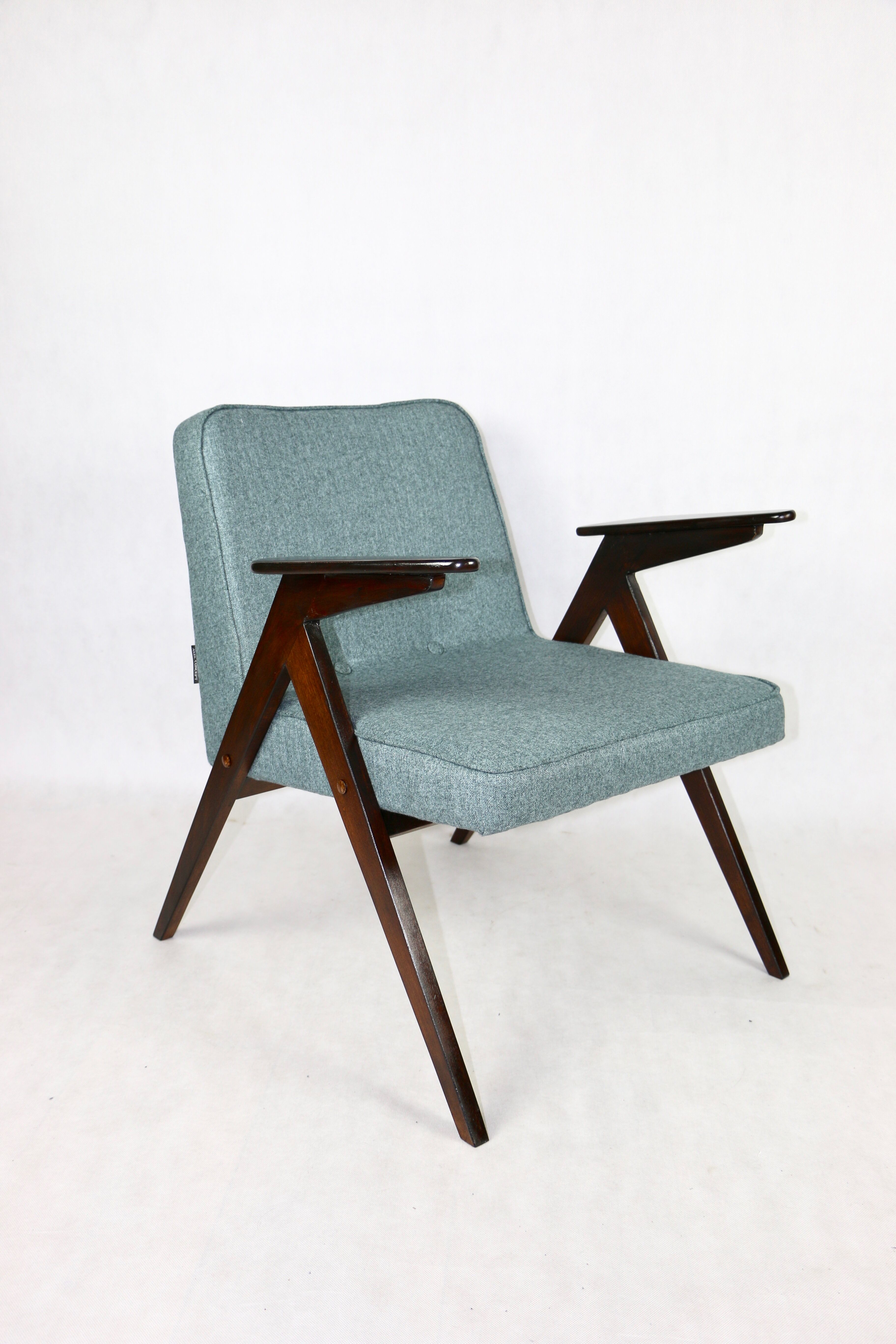 Bunny armchair in blue tweed by Józef Chierowski, 1970s