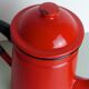 Set milk pot, kettle, coffee maker and red enamelled strainer