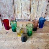 Set of 7 colored glasses 70s