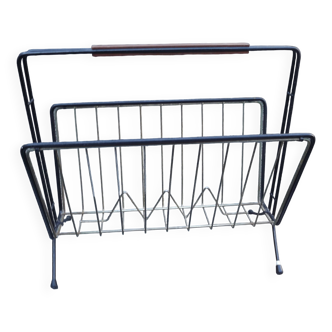 Vintage 60s black and gold metal newspaper rack