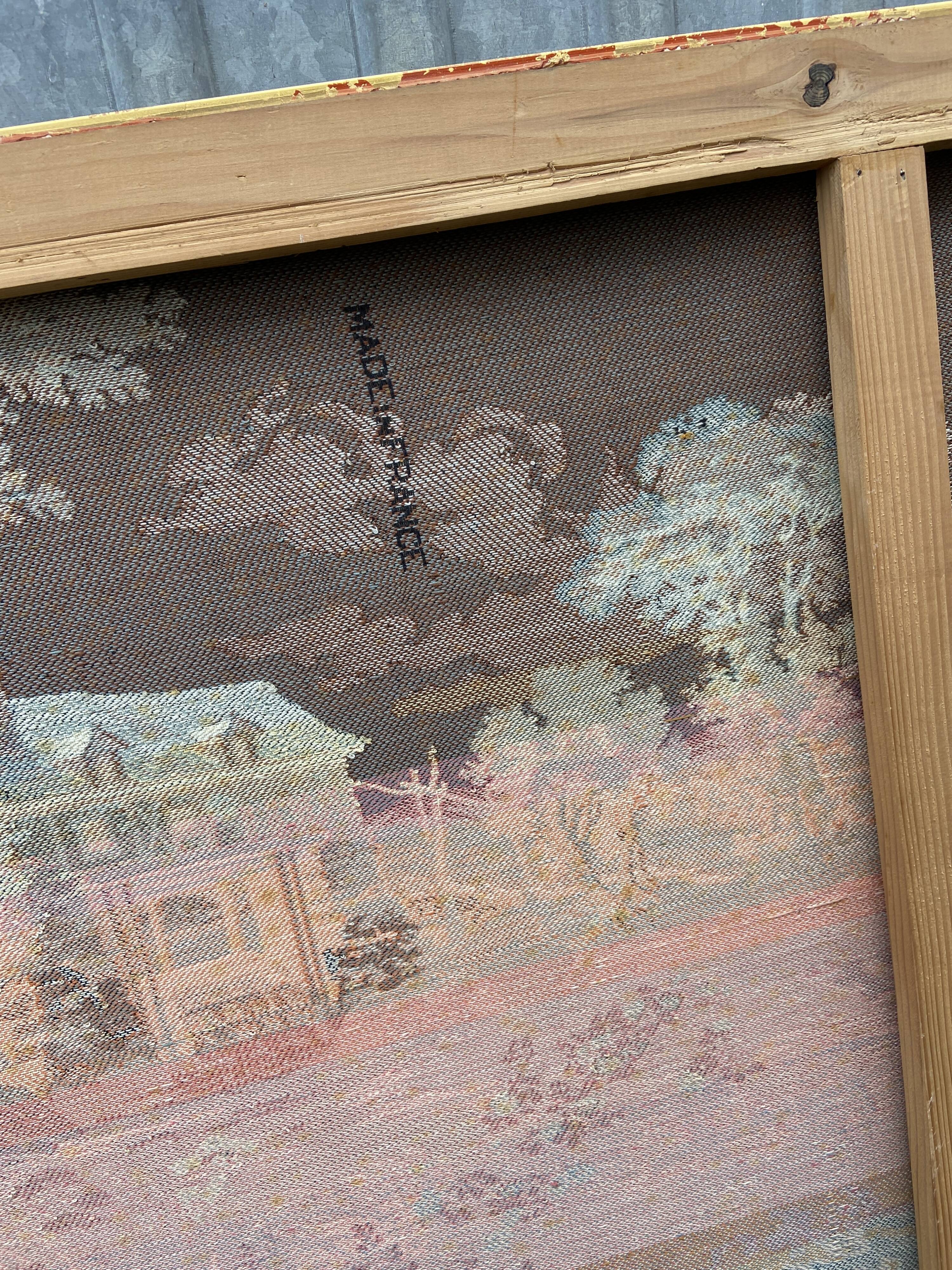 Gobelin French framed wall hanging tapestry AUBUSSON 1950