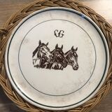 Vintage earthenware horses serving dish by Gien Nordez et Cie Cherbourg