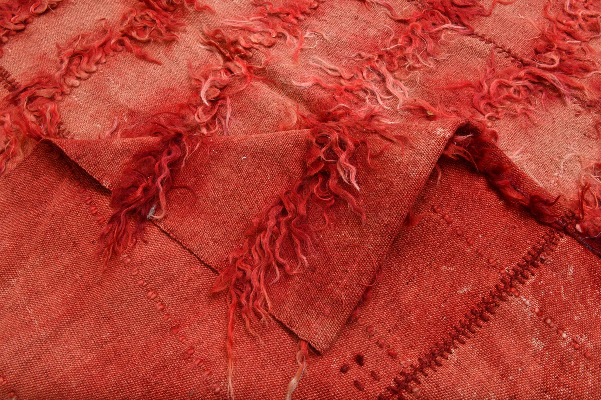 Tapis vintage tissé turc rouge doux 4x7, 128x216 cm