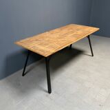 Handmade industrial oak dining table with black metal legs