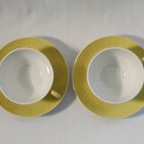 Lot 2 tea cups and yellow vintage saucer - Digoin Sarreguemines