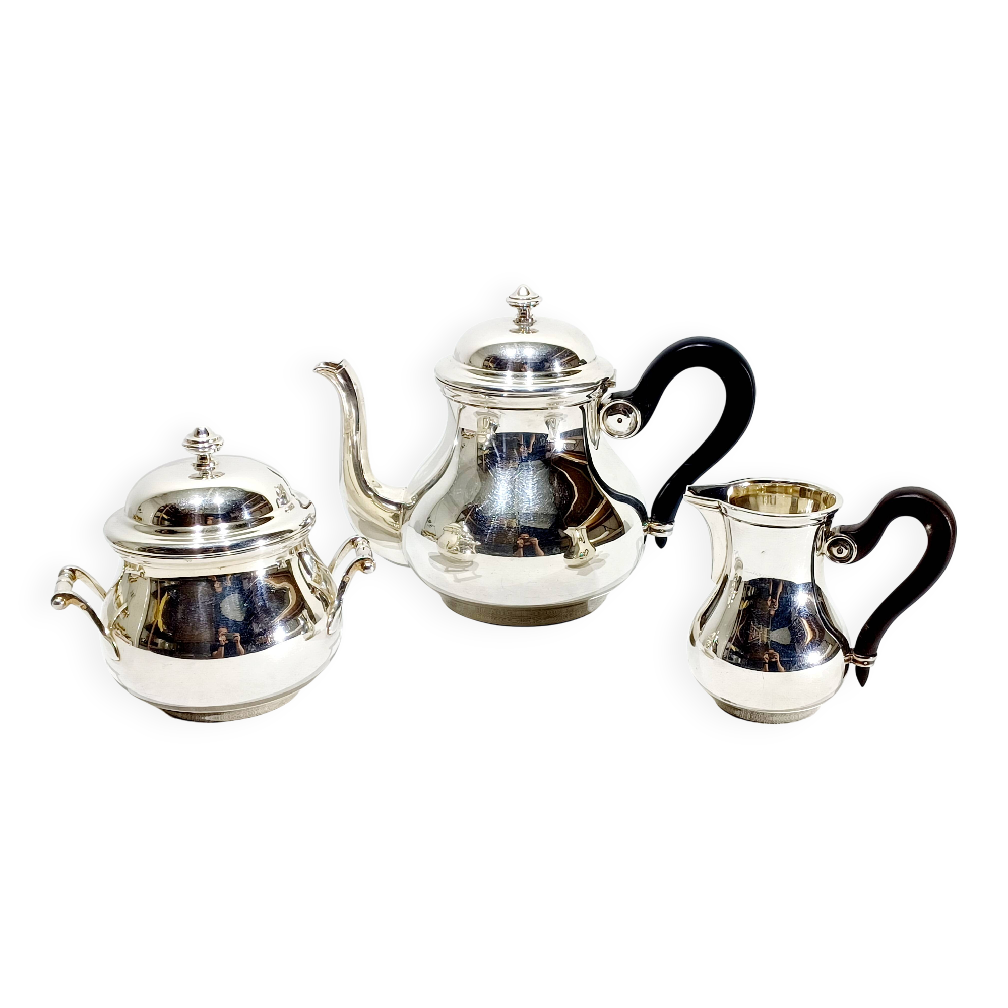 3-piece silver and ebony tea set