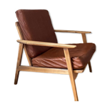 Wood and scandinavian leather armchair