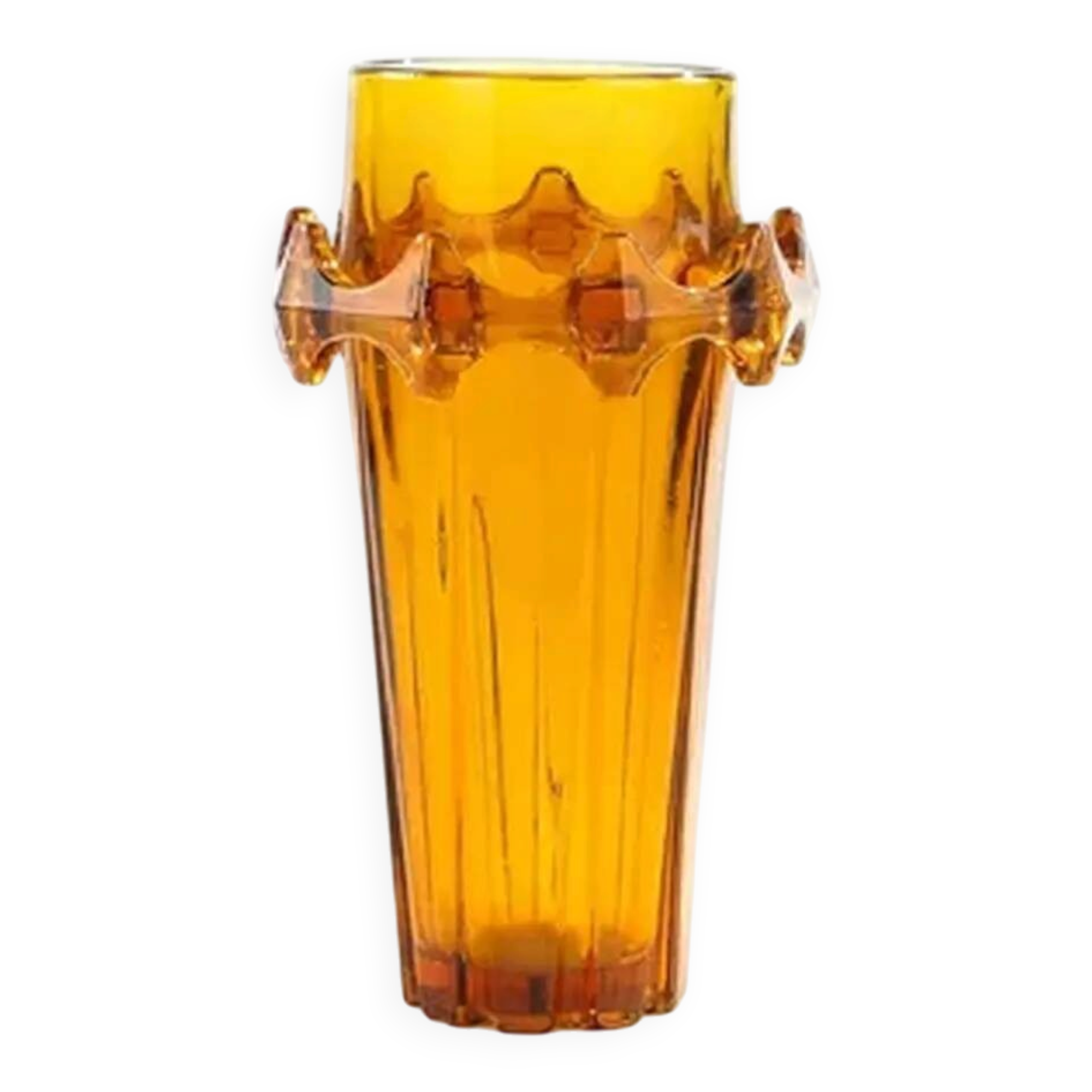 Diatret vase, mid-century modern, orange pressed glass, designed by J.S. Drost, Ząbkowice, Poland, 1970s
