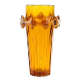 Vase diatret, moderne du milieu du siècle, en verre pressé orange, conçu par J.S. Drost, Ząbkowice, Pologne, années 1970.