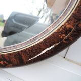 Ancien Miroir Biseauté Oval avec Cadre en Bois