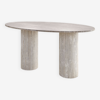 Calypso oval dining table - 180x90 - natural travertine - ribbed legs