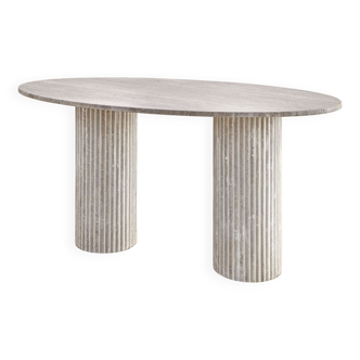 Calypso oval dining table - 180x90 - natural travertine - ribbed legs