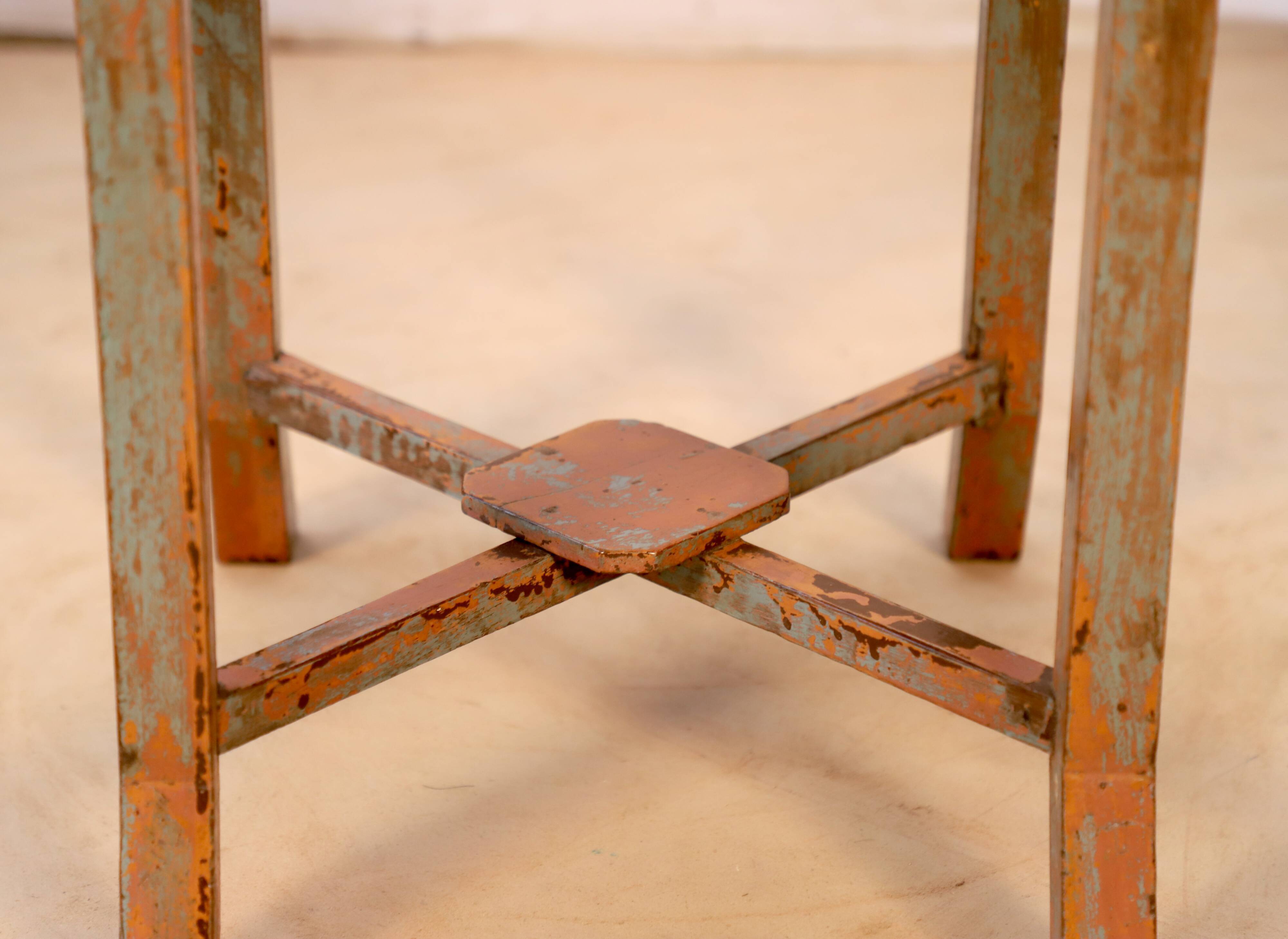 Burmese teak sofa end with original green patina