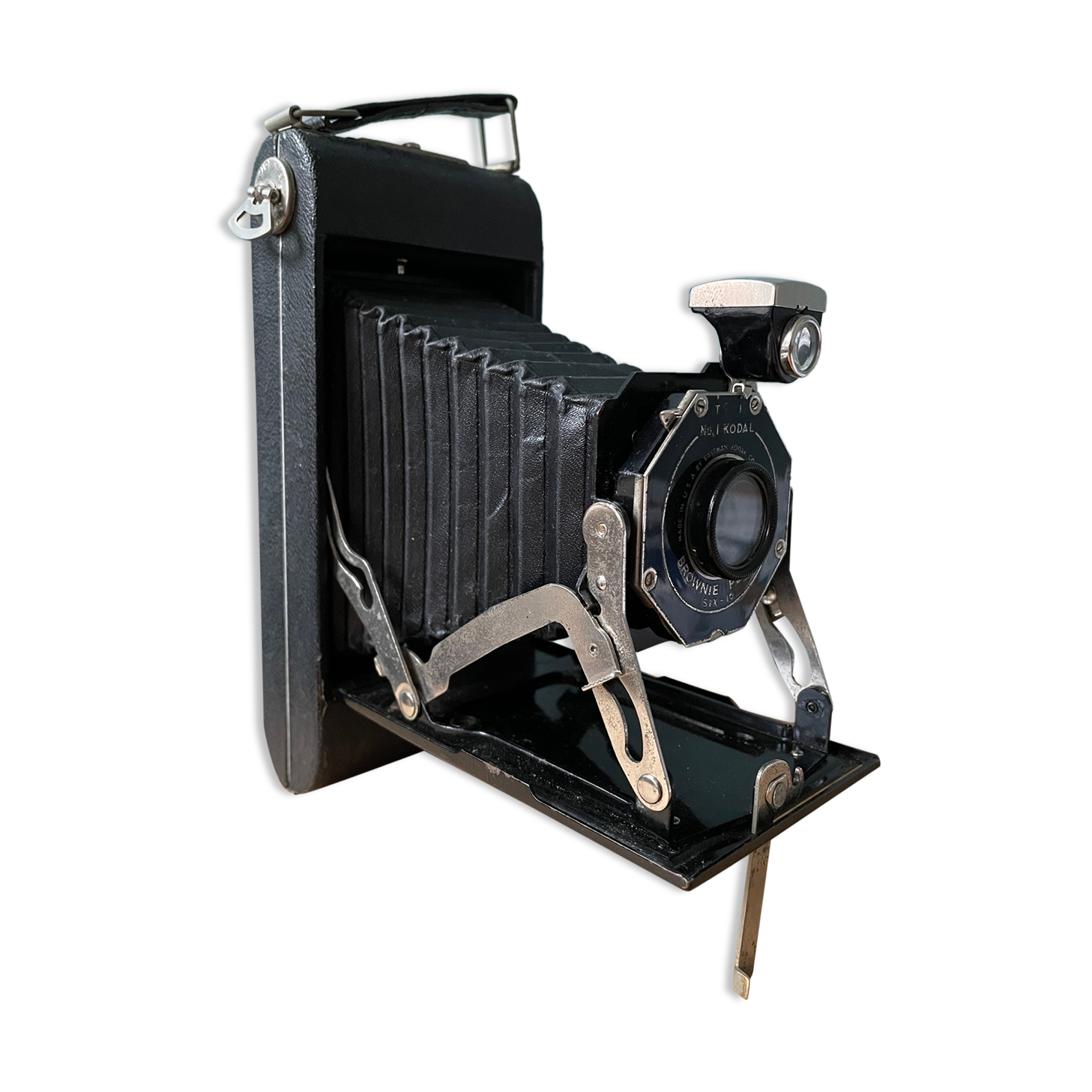 Old Kodak Brownie Six 16 folding bellows camera with leather case